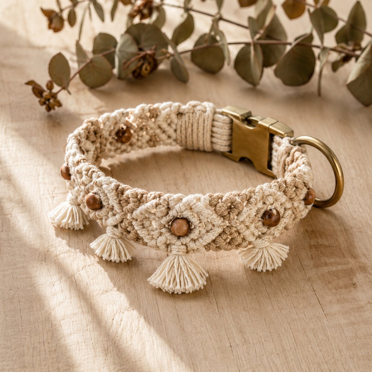 Macramé woven dog collar with tassel